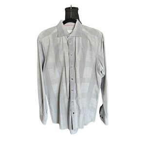 Eton Contemporary Gray Plaid Dress Shirt Size 16 / 41 Luxury Euro Classic Office